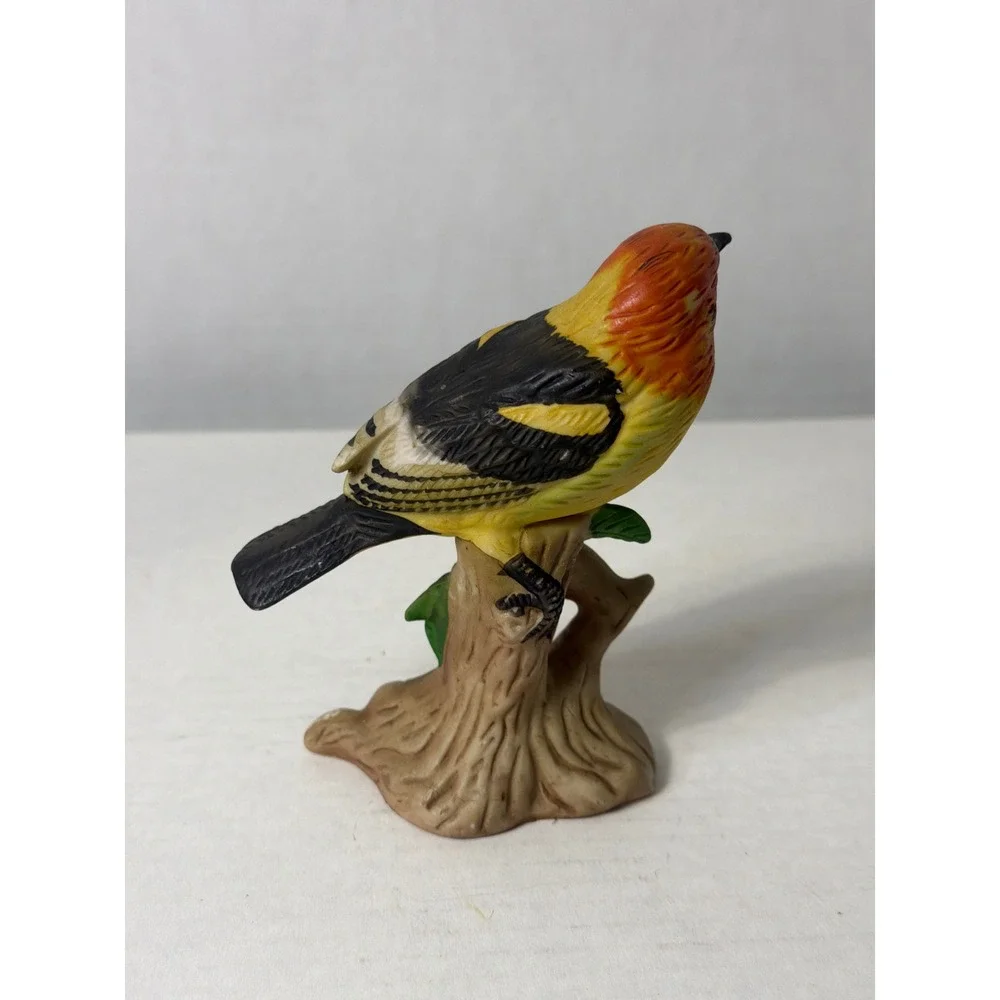 Vintage Hand Painted Porcelain Bird Figurine Western Tanager on Branch